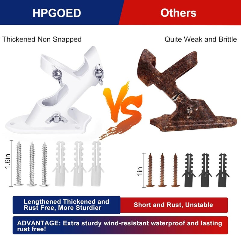 HPGOED Flag Pole Holder, Outside House Flag Pole Bracket, Heavy Duty Metal Flag Mount, Aluminum Alloy Mounting Brackets, Outdoor Flag Holder- Strong Rust Free, Dual Position 1 inch White - Image 3